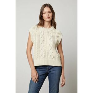 Velvet by Graham & Spencer Hadden Sweater Vest Sz L Flax Pima Cotton Cable Knit‎